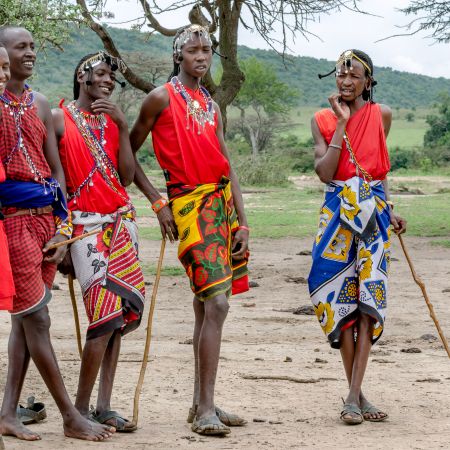 Maasai Warriers in traditional dress and adornments.