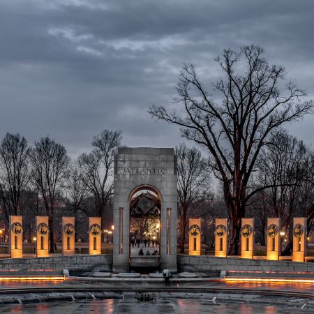 Atlantic Section of the WWII Memorial at night, Washington, D.C.