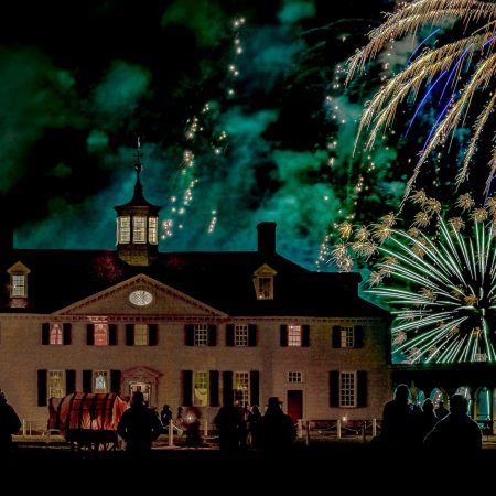 Mount Vernon framed by fireworks during Grand Illumination Event.